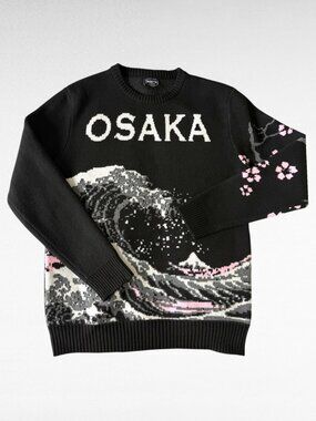 Osaka Japanese Wave Sakura Knit Sweater Harajuku Anime Oversized NWT